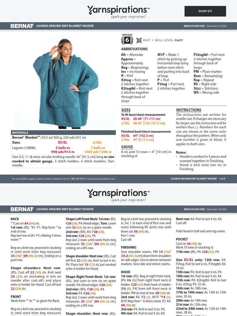 Blanket Hoodie Knitting Pattern | PDF | Knitting | Handicrafts