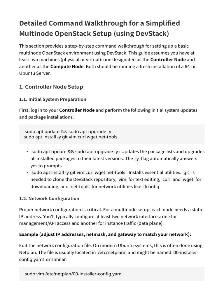 Detailed Command Walkthrough For A Simplified Multinode OpenStack Setup ...