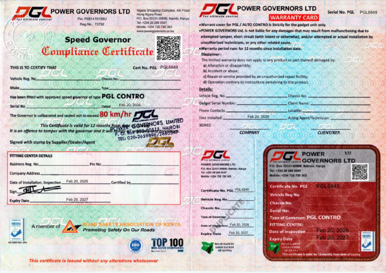 PGL6849 KBT 699C Certificate PDF | PDF