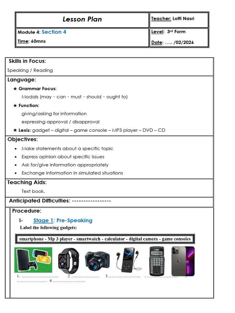 Lesson Plan 3rd Form Mod4 Section 4 09 - 12-Feb | PDF | Video Games ...
