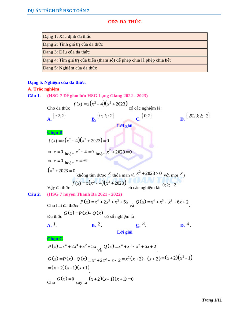 Cd7 - Da Thuc - Dang 5 - Nghiem Cua Da Thuc | PDF