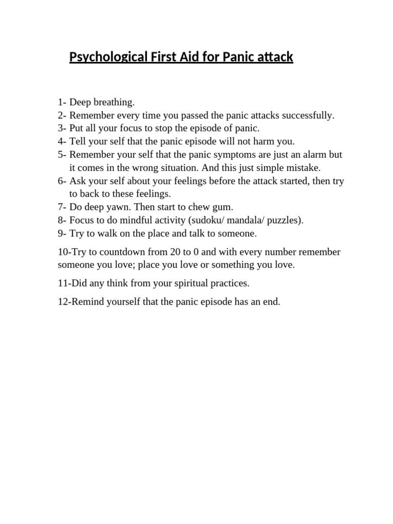 Psychological First Aid For Panic Attack | PDF