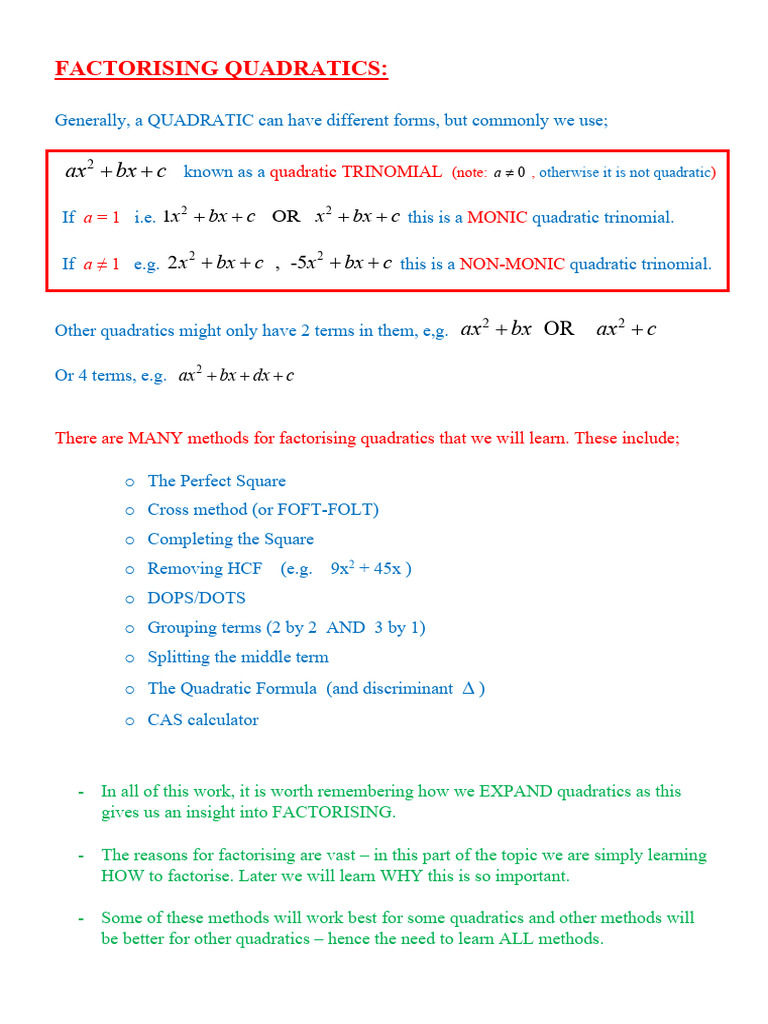 Factorising Quadratics | PDF | Quadratic Equation | Mathematics
