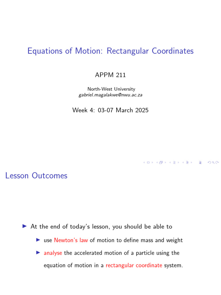 APPM211 L5 Equations of Motion _ Rectangular Coordinates | PDF | Force ...