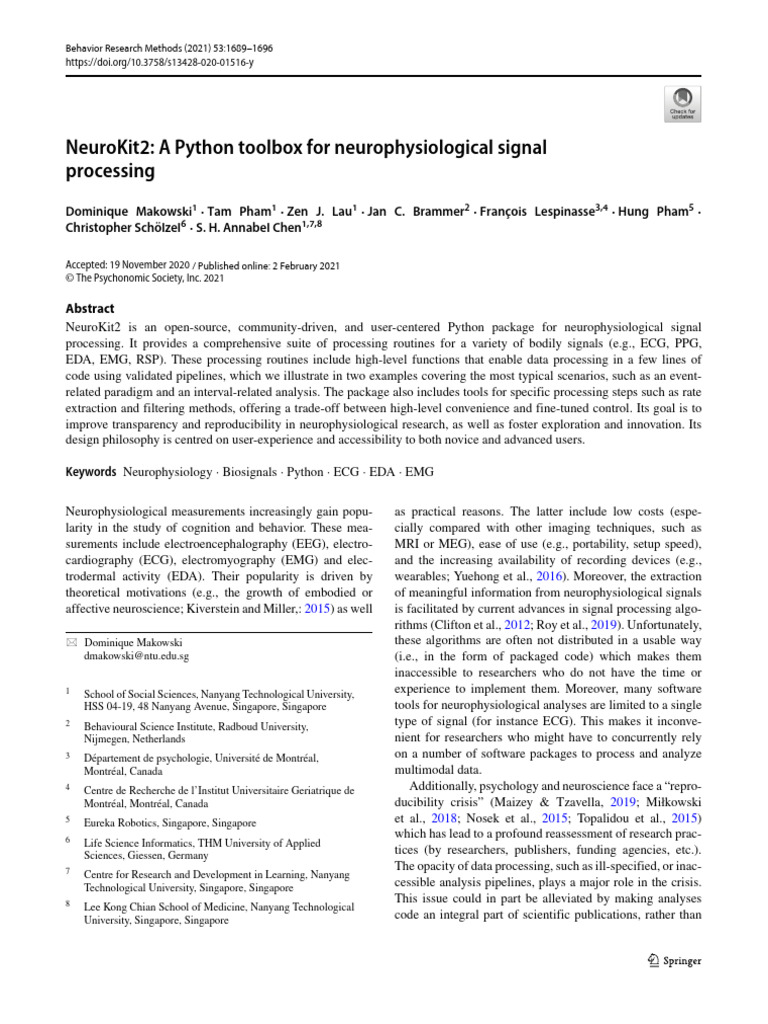 Neurokit2: A Python Toolbox For Neurophysiological Signal Processing ...
