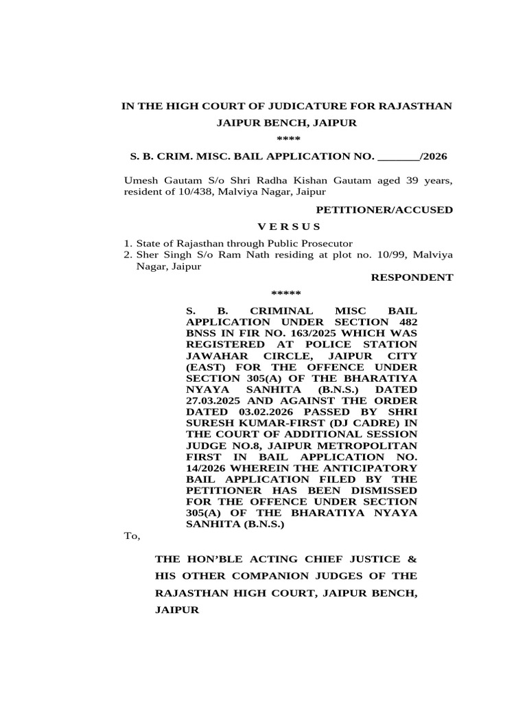 Section 482 Anticipatory Bail - Umesh Gautam Vs State | PDF | Bail | Theft