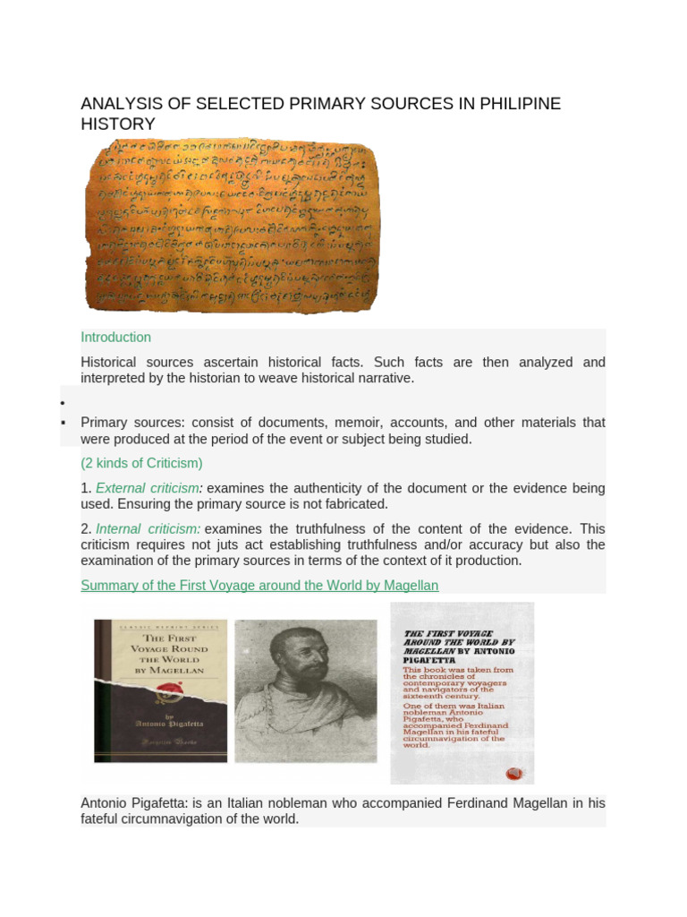 Lesson 2 Analysis of Selected Primary Sources in Philipine History ...