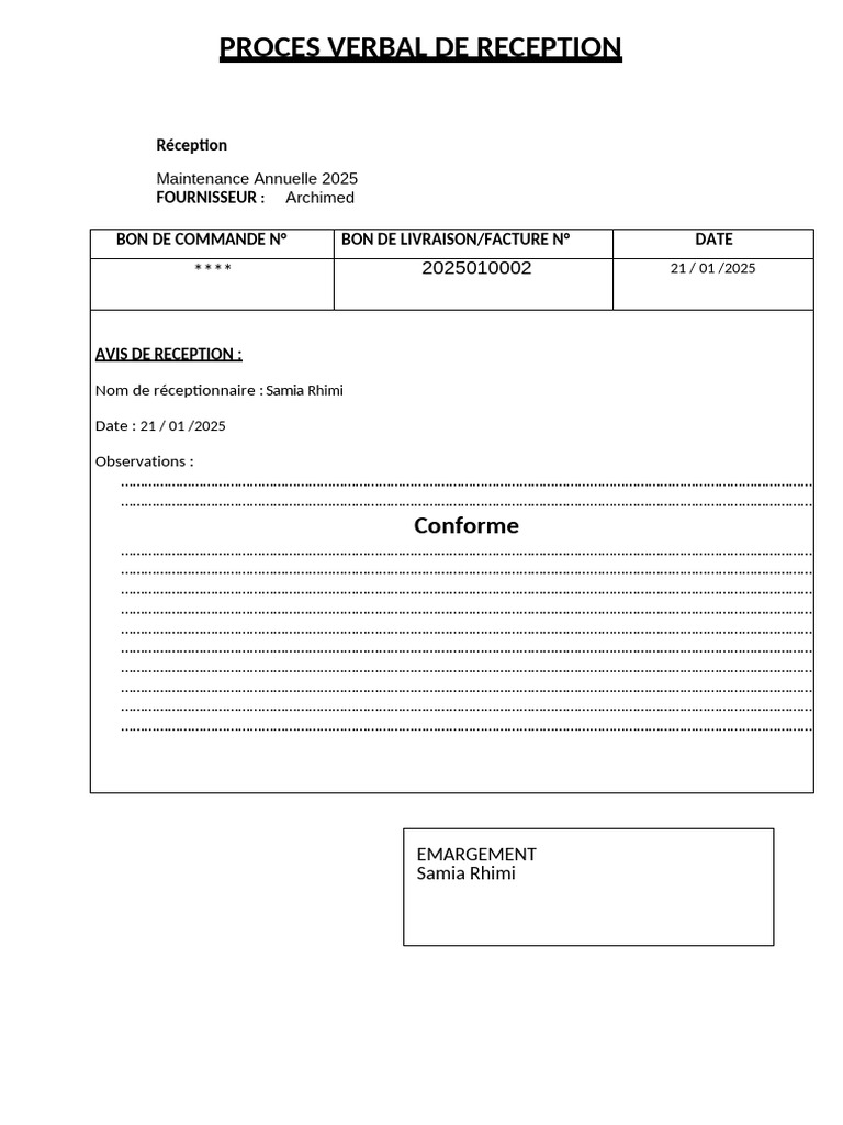 Proces Verbal de Réception 2025 | PDF