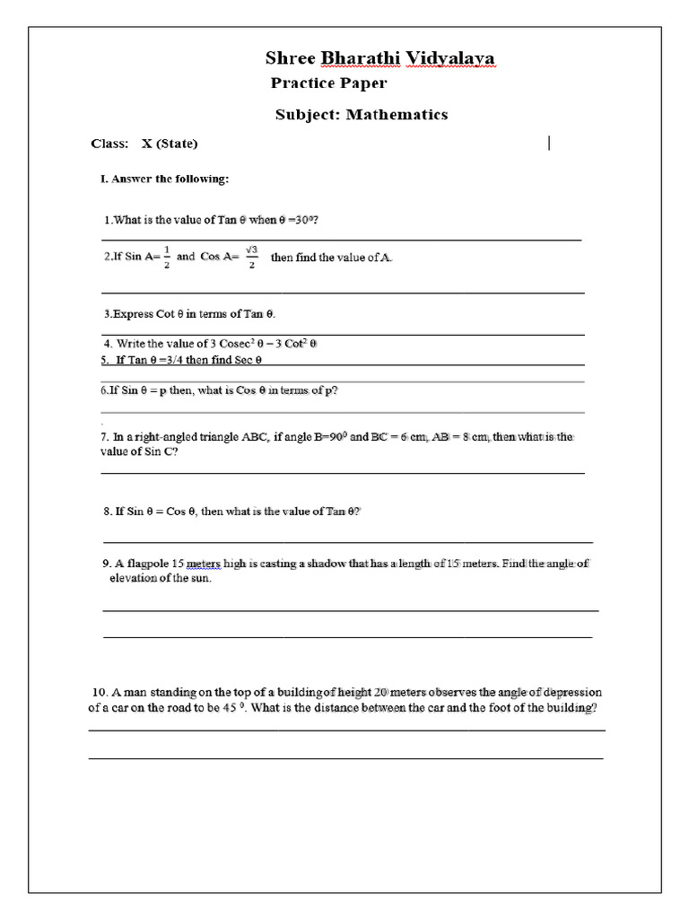 10 TH State Practice Paper 3 | PDF