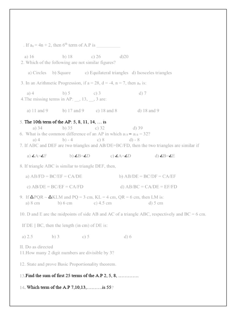 10th Mathematics Practice Paper | PDF