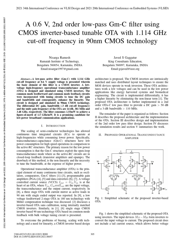 A 0.6 V 2nd Order Low-Pass GM-C Filter Using CMOS Inverter-Based ...