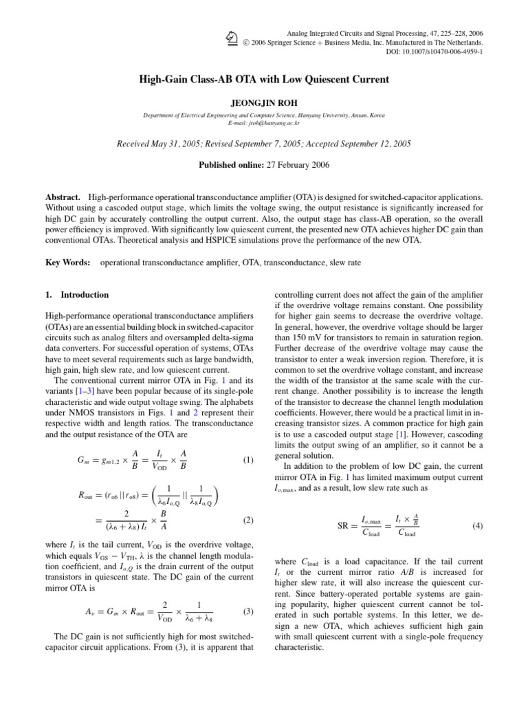 Modified OTA Paper | PDF | Amplifier | Electronic Engineering