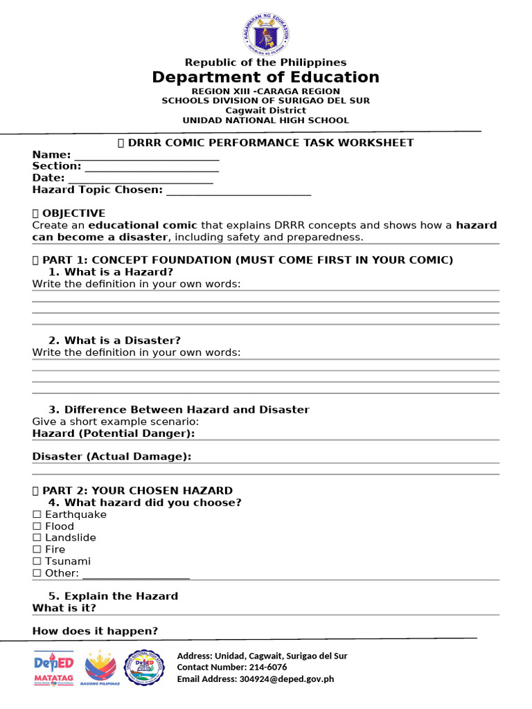 DRRR Comic Performance Task Worksheet | PDF