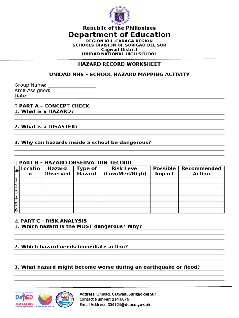 Hazard Record Worksheet Stem and Gas | PDF