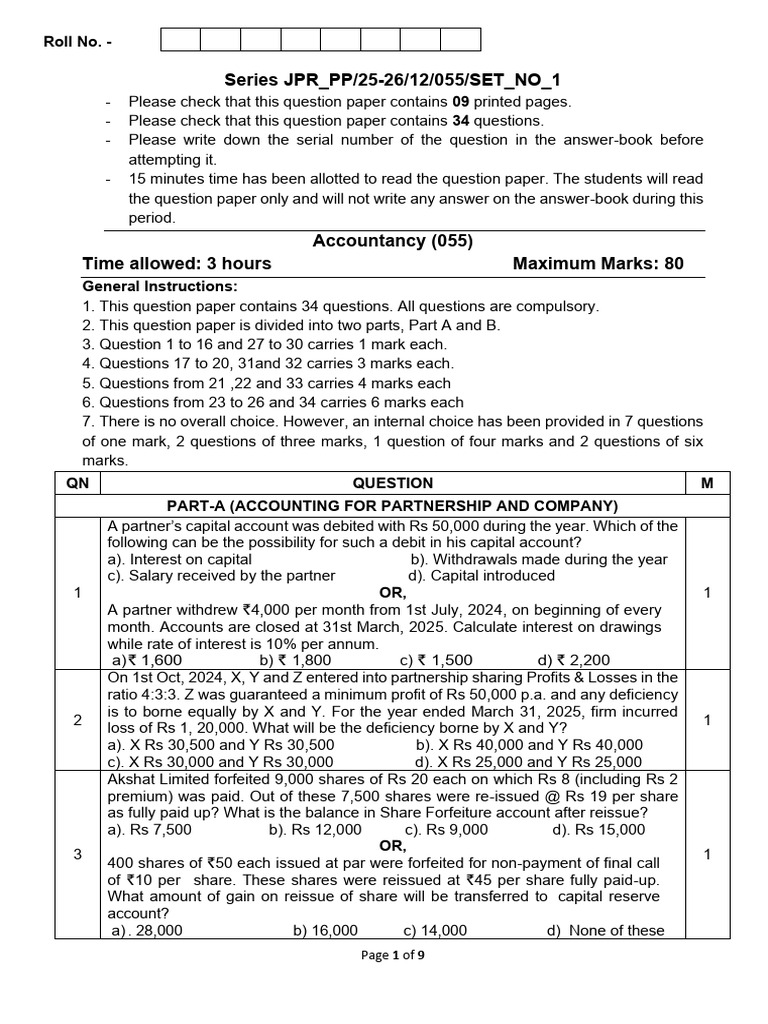 Acc Practice Set 1 QP | PDF | Equity (Finance) | Goodwill (Accounting)