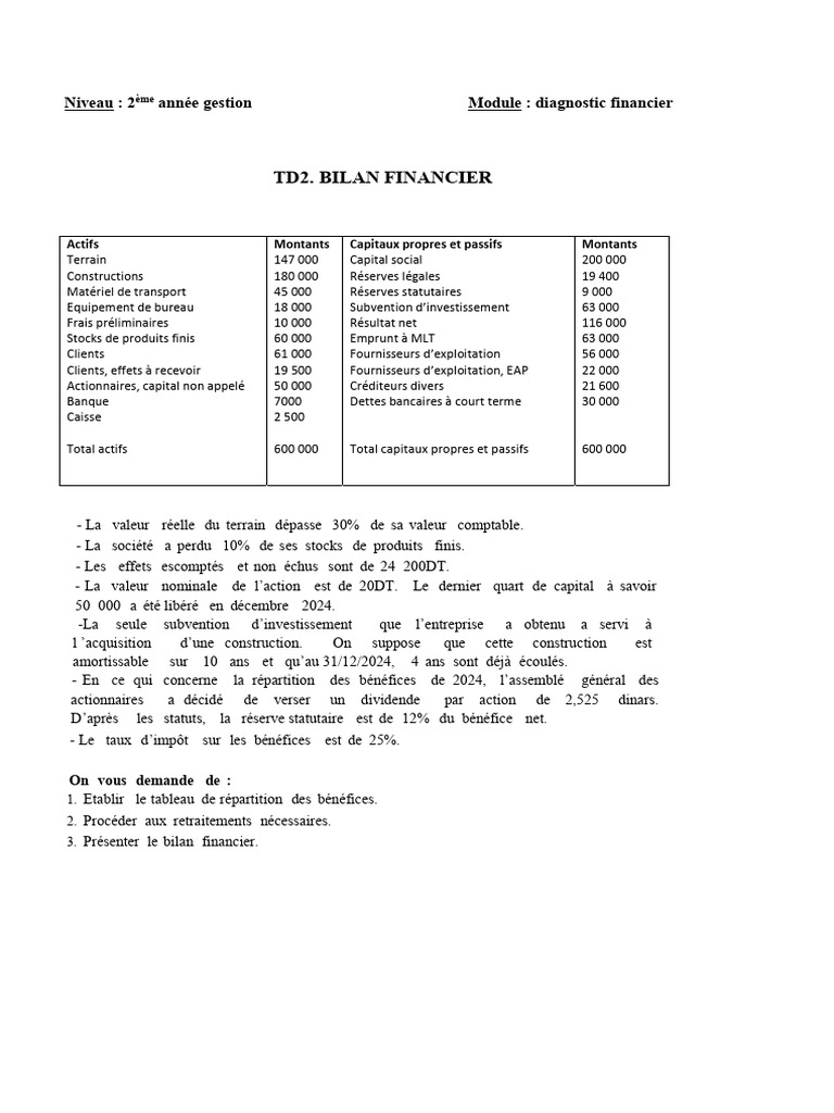 Td2 Diagnostic Fiancier | PDF
