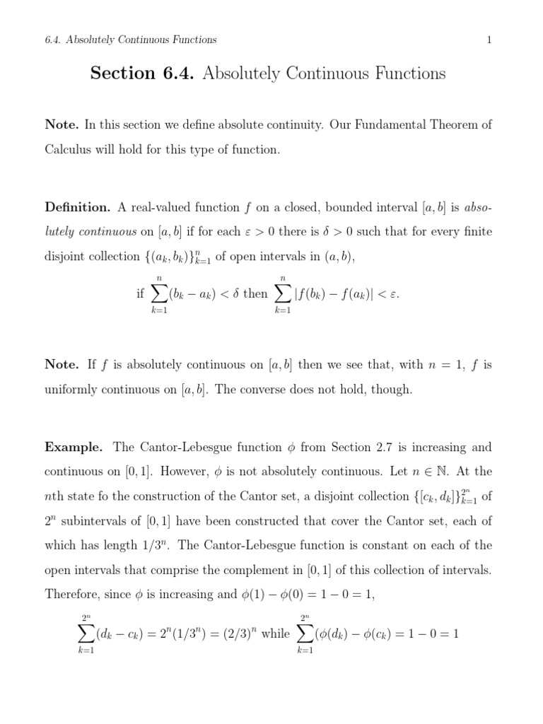 Section 6.4. Absolutely Continuous Functions | PDF | Continuous ...