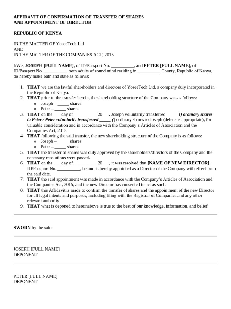 Affidavit of Confirmation of Transfer of Shares | PDF