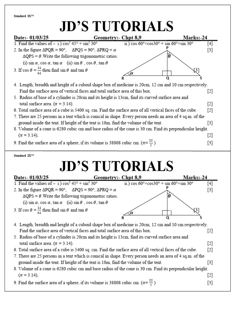 9th_Geometry_ 8-9-2022 by PS | PDF | Area | Volume