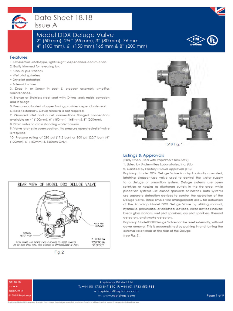 Datasheet 1818 A Model DDX Deluge Valve FM Ul | PDF | Valve | Fire ...