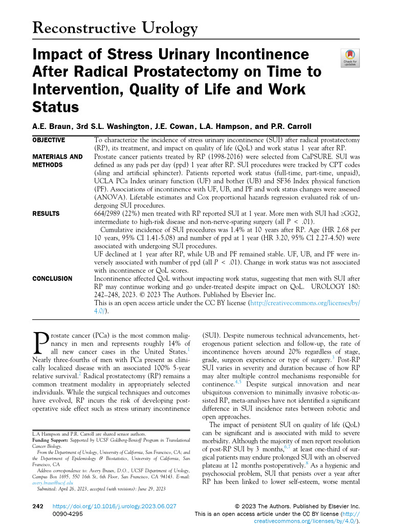 Impact of Stress Urinary Incontinence After Radica | PDF | Urinary ...