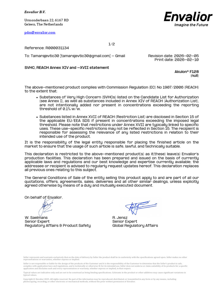 AkulonF128 - REACH Annex XIV, - XVII and SVHC Statement - 20260205 ...