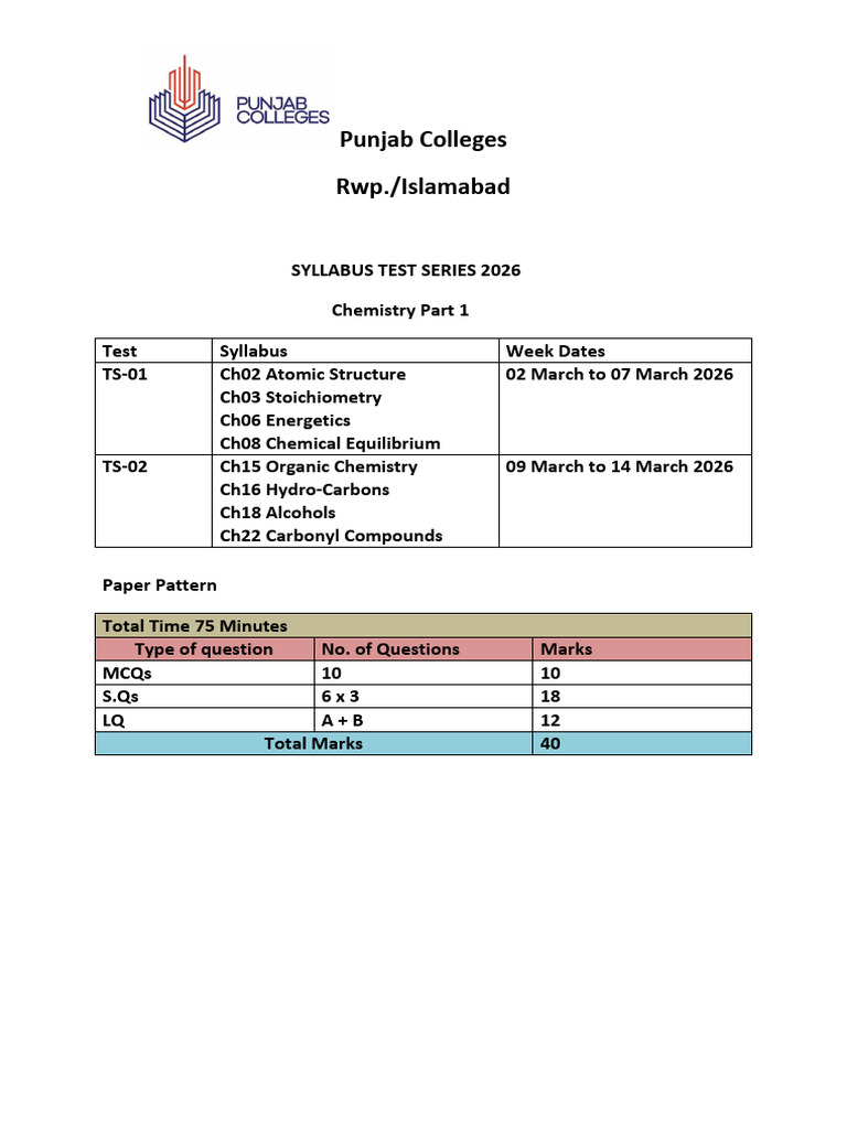 Chemistry Part 1 Test Series 2026 | PDF