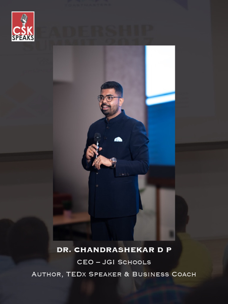 Dr. Chandrashekar D P CEO – JGI Schools Author, TEDx Speaker & Business ...