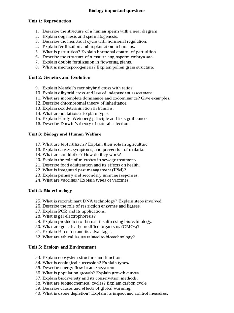 Biology Important Questions | PDF