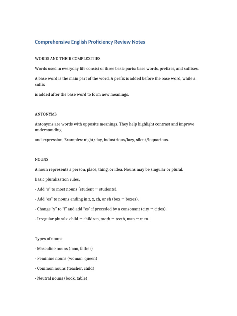 English Proficiency Reviewer | PDF | Verb | Grammatical Number