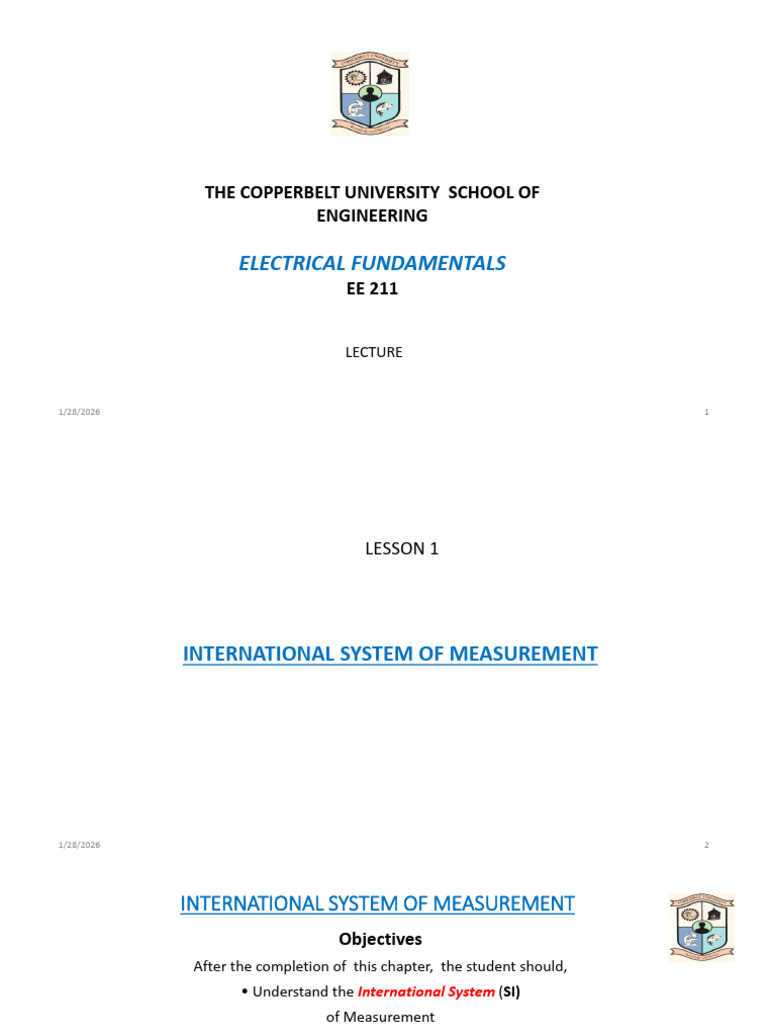 EE 211 LECT I - 2026 Electric Fundamentals SK | PDF | International ...