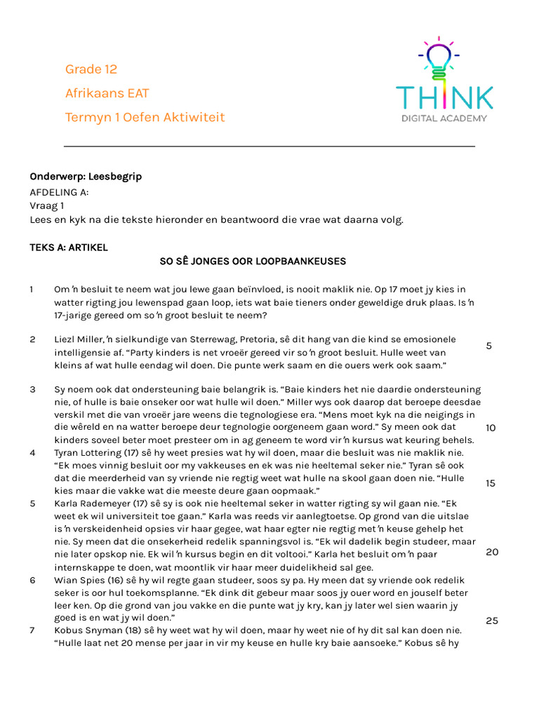 Grade 12 AfrEAT T1 Test | PDF