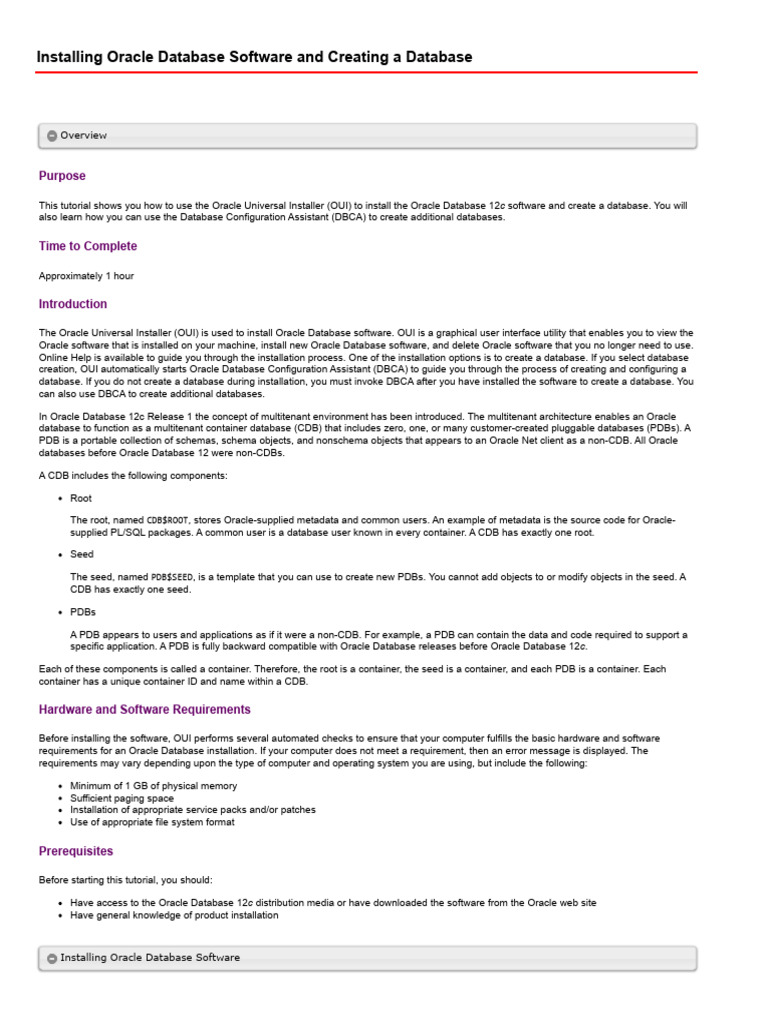 1.installing Oracle Database Software and Creating A Database | PDF ...