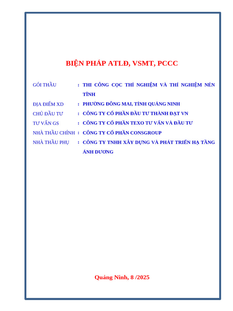 1.Biện Pháp Atld, Vsmt, Pccc | PDF