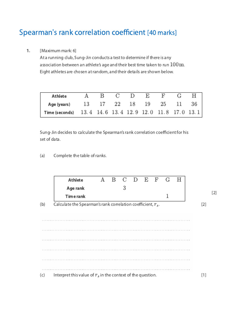 Spearman's Rank Correlation Coefficient | PDF | Spearman's Rank ...