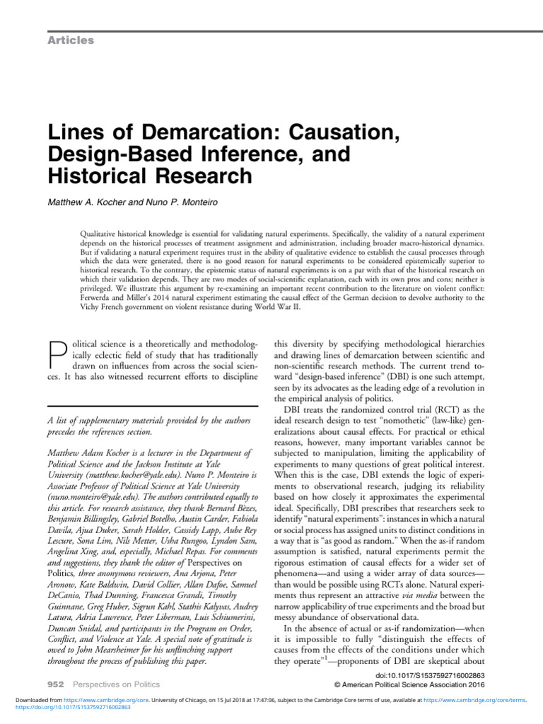 Lines of Demarcation: Causation Design Based Inference and Historical ...