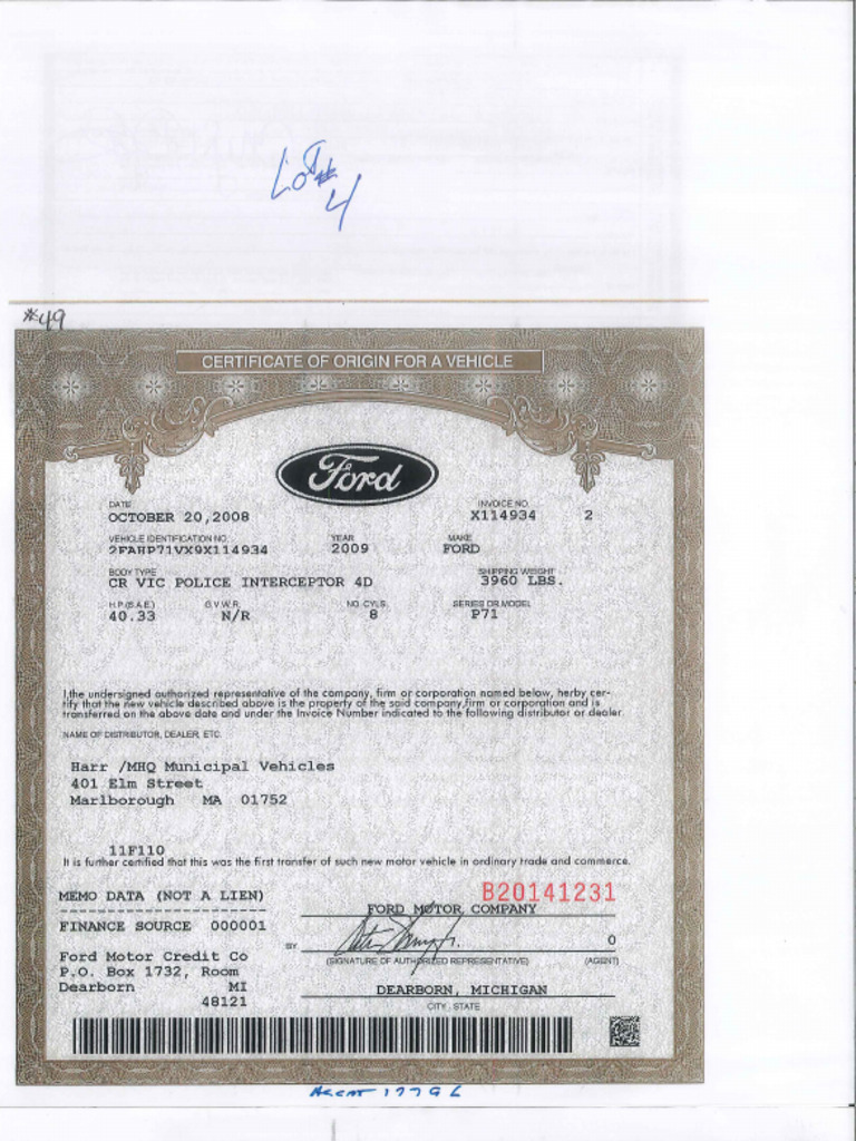 0141 Paperwork For Vehicle | PDF