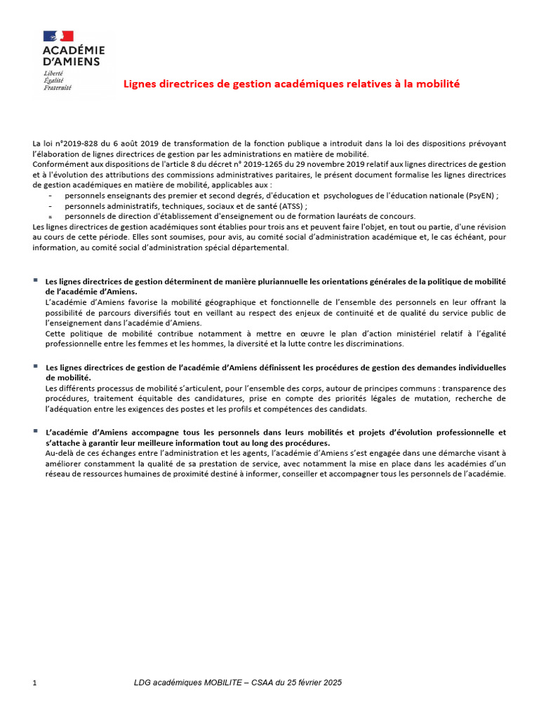 Lignes Directrices de Gestion Acad Mique de La Mobilit 2025 17594 | PDF ...