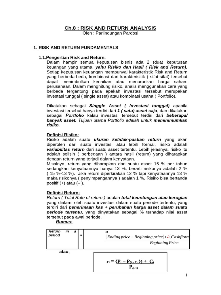 Ch.8 Risk and Return Analysis. | PDF