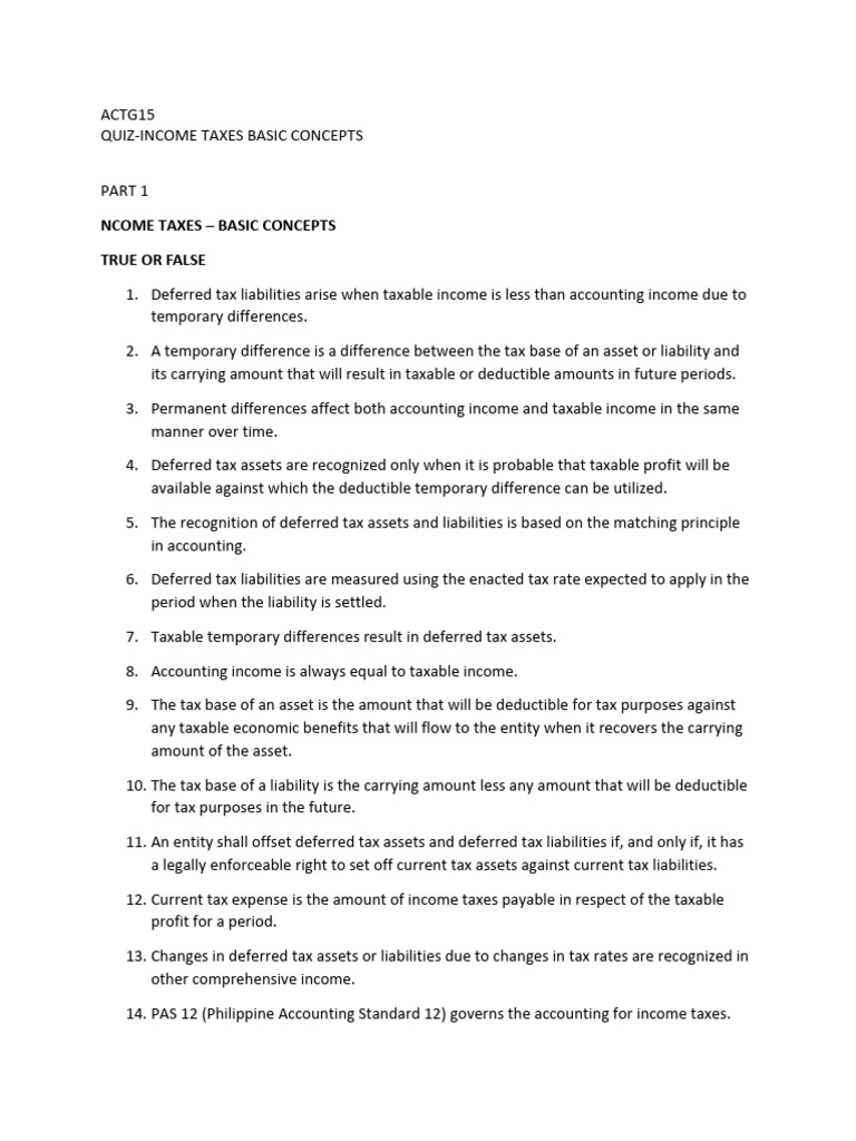 Quiz Income Taxes Basic Concepts Print | PDF | Deferred Tax | Tax Deduction