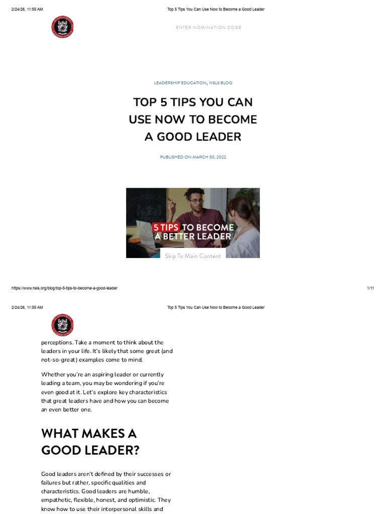 Top 5 Tips You Can Use Now To Become A Good Leader | PDF | Social ...