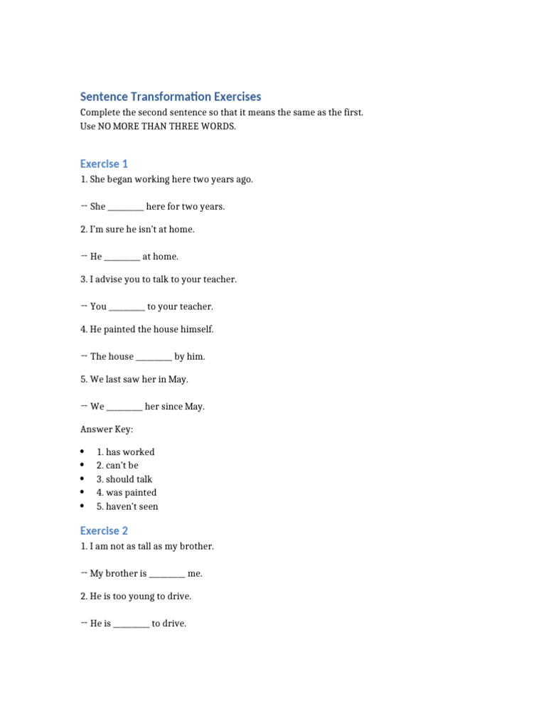 Sentence - Transformation - Answers | PDF