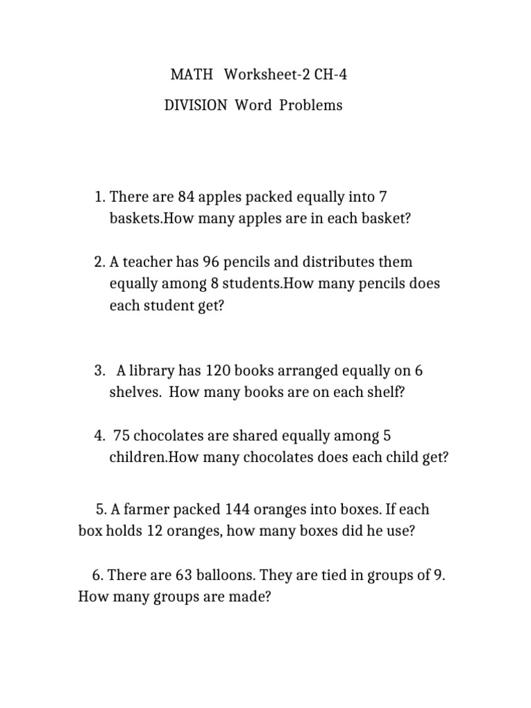 Division Word Problems | PDF