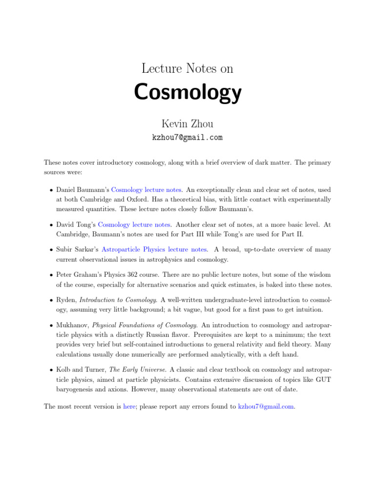 Cosmology: Lecture Notes On | PDF | Universe | Physical Cosmology