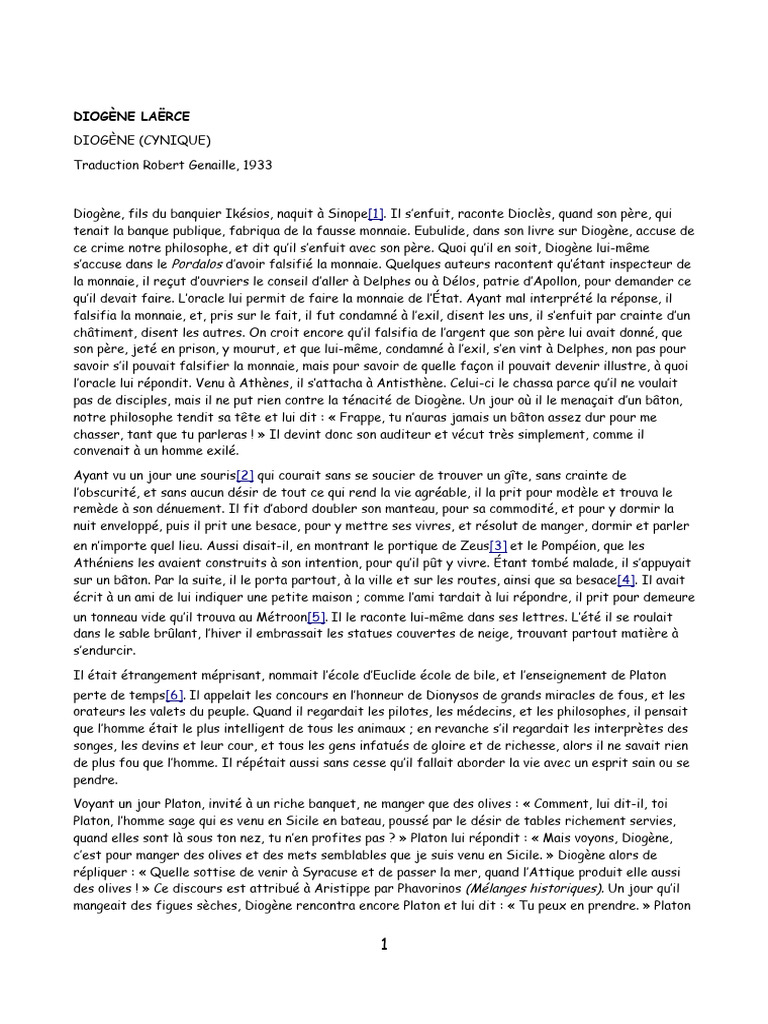 Diogene Cynique | PDF | Platon
