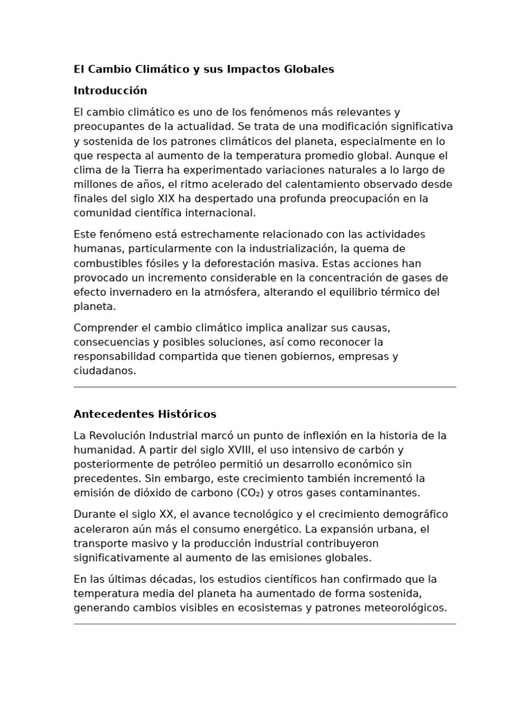 El Cambio Climático y Sus Impactos Globales | PDF | Cambio climático ...