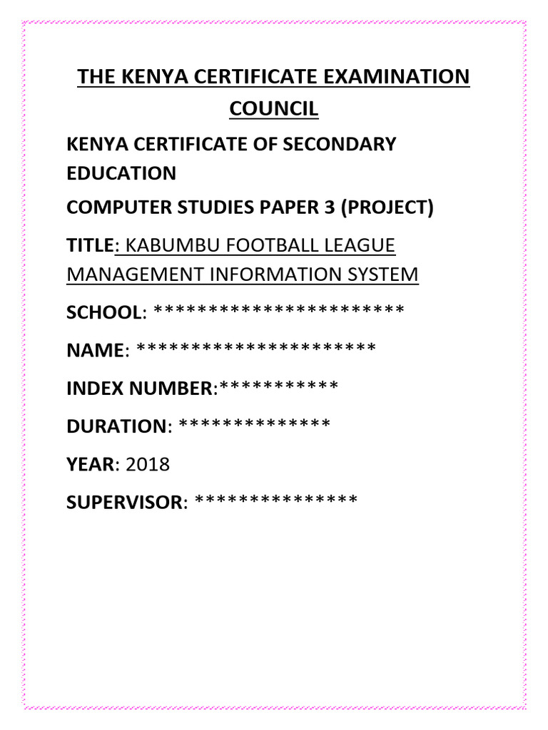 Form 4 Computer Studies 2018 Sample Project Documentation | PDF ...