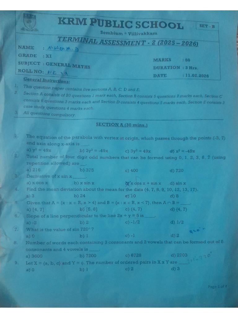 Maths Set B Ta 2 Question Paper | PDF