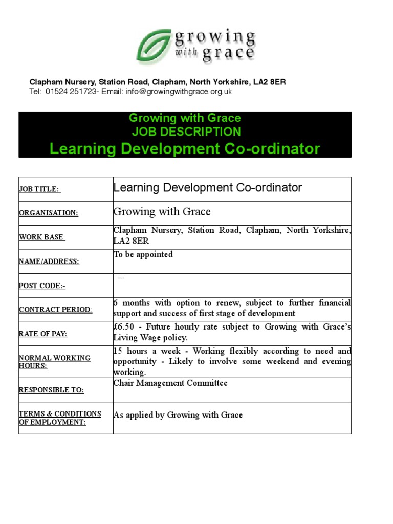 Learning Development Co-Ordinator - Final | PDF | Social Enterprise ...