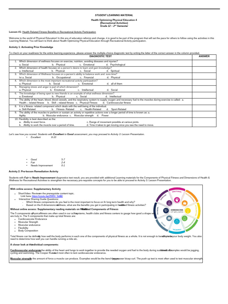 Student Learning Material | PDF | Well Being | Physical Fitness